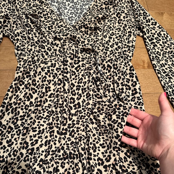 Long Sleeve Cheetah/Animal Print Dynamite Dress with Collar and Ruffles - Picture 4 of 6